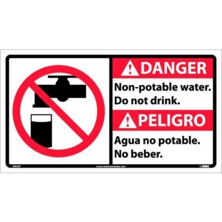 NATIONAL MARKER CO Bilingual Vinyl Sign - Danger Non-Potable Water Do Not Drink DBA5P